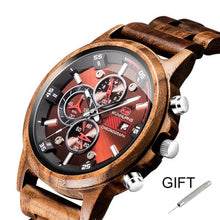 Load image into Gallery viewer, Fashion Wooden Men Watch Natural Zebra Wood Wristwatch with Date and Multiple Time Zone reloj hombre Men&#39;s Gift Watches W-K01