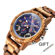 Load image into Gallery viewer, Fashion Wooden Men Watch Natural Zebra Wood Wristwatch with Date and Multiple Time Zone reloj hombre Men&#39;s Gift Watches W-K01