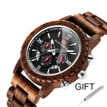 Load image into Gallery viewer, Fashion Wooden Men Watch Natural Zebra Wood Wristwatch with Date and Multiple Time Zone reloj hombre Men&#39;s Gift Watches W-K01