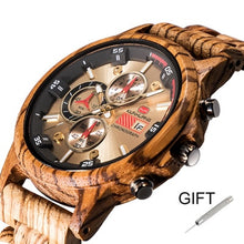 Load image into Gallery viewer, Fashion Wooden Men Watch Natural Zebra Wood Wristwatch with Date and Multiple Time Zone reloj hombre Men&#39;s Gift Watches W-K01