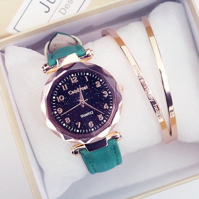 Women Fashion Watches Hot Sale Cheap Starry Sky Ladies Bracelet Watch Casual Leather Quartz Wristwatches Clock Relogio Feminino