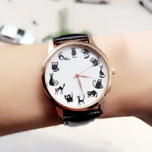 New Fashion Women Watches montre femme Casaul Cat Pattern Leather Band Quartz Watches Women Relogio Feminino Bayan Kol Saati Fi