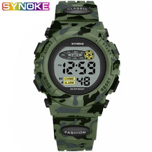 Load image into Gallery viewer, SYNOKE Sports Military Kids Digital Watches Student Children&#39;s Watch Fashion Luminous Led Alarm Camouflage Green Boy Clock