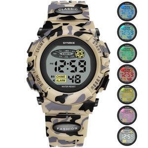 SYNOKE Sports Military Kids Digital Watches Student Children's Watch Fashion Luminous Led Alarm Camouflage Green Boy Clock