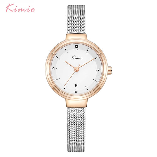 KIMIO Women's Stainless Steel Mesh Strap Dress Watches Woman Ladies Simple Bracelet Wrist Watch Clock Calendar Display With Box