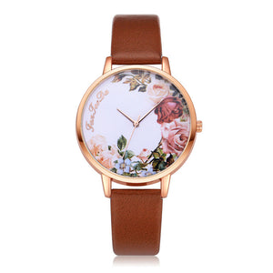 Brand Women Bracelet Watch Fashion Rose Gold Flowers Leather Simple Women Dress Watches Luxury Business Gift Clock Watch A40